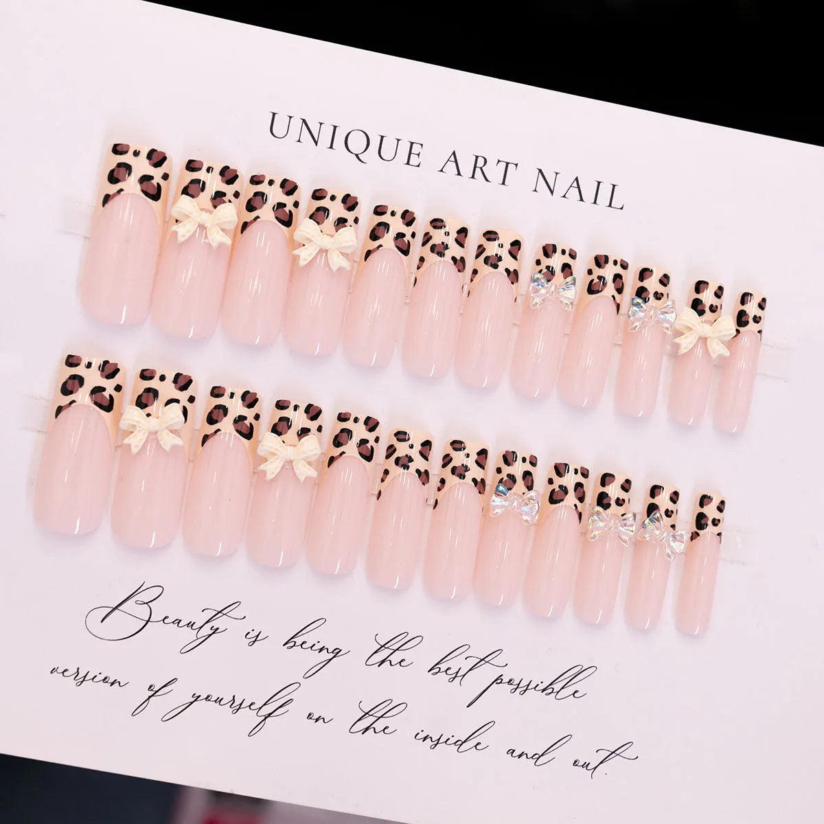 Leopard print and butterfly design plastic nail art decals set, colour WM296.