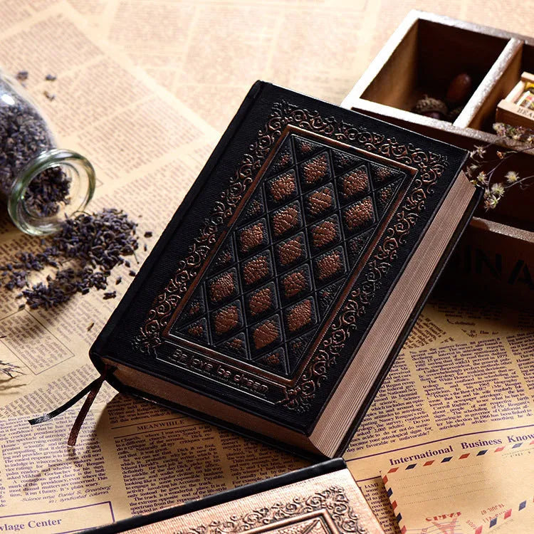 Embossed faux leather notepad with textured cover in bronze colour showing 120 thick sheets