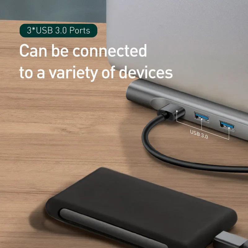 Grey aluminium alloy 10 port USB C hub docking station with cooling bracket for HDMI VGA network conversion