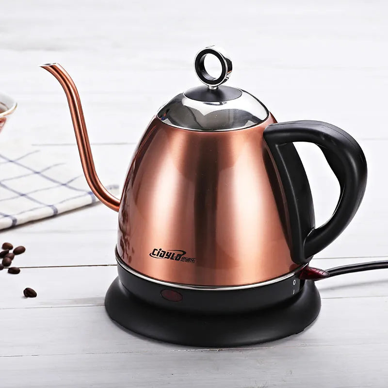 Full-automatic stainless steel kettle in gold colour with touch controls and 1 litre capacity.
