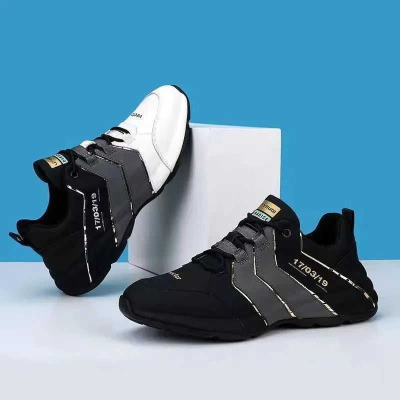 Casual low-top sneaker for teens in black and grey with thick plastic sole and lace-up front.