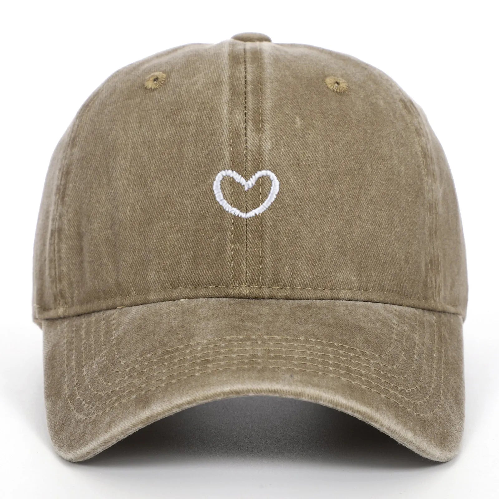 Retro baseball cap with embroidered small love heart design in soft cotton fabric, adjustable size