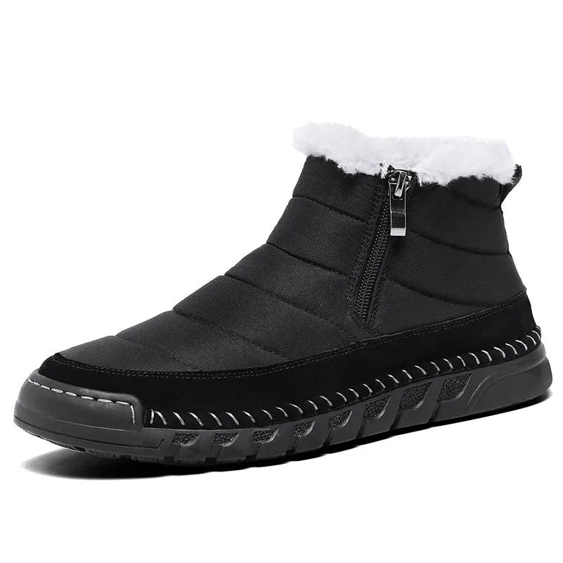 Men's plus size snow boots in black colour with round toe and non-slip rubber sole