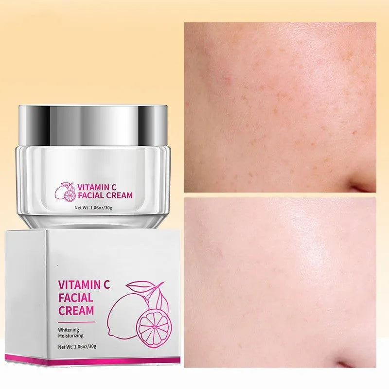 30g vitamin C face cream in a white 6cm wide by 5.2cm high jar.