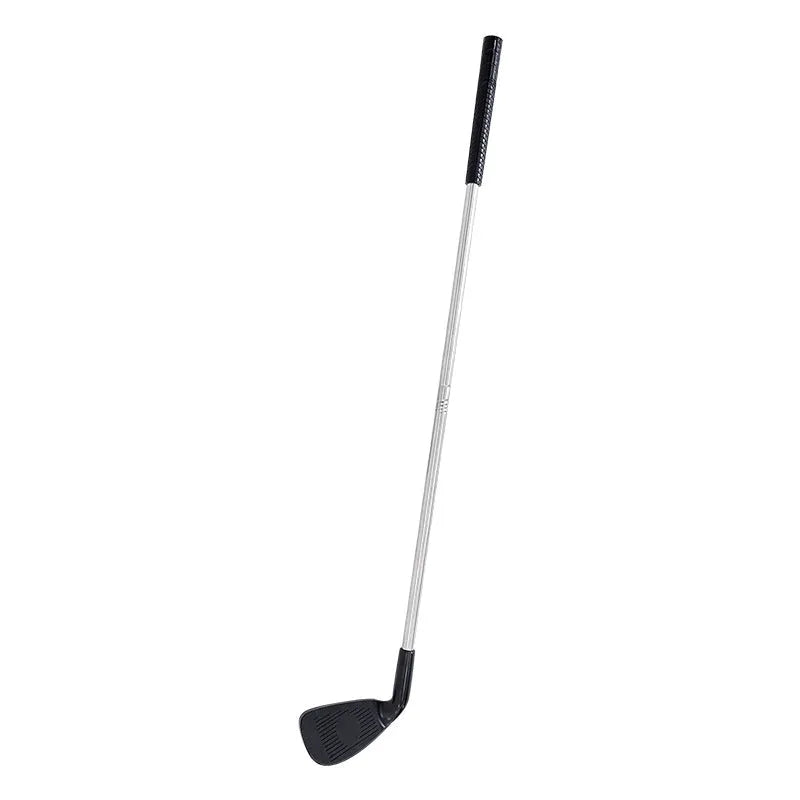 Metal golf club set showing adult and children's clubs for backyard practice