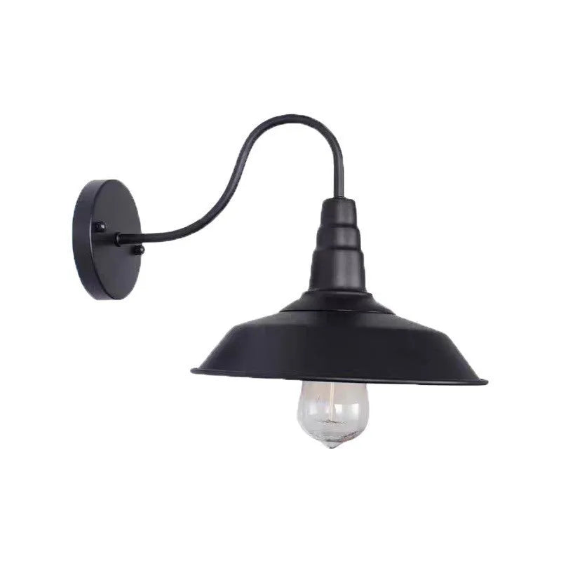 Retro style metal wall lamp for outdoor courtyards, shown in copper and silver finish options.