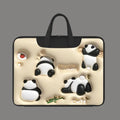 Inflatable laptop bag in a cute panda design with a strap for attaching to a suitcase handle.