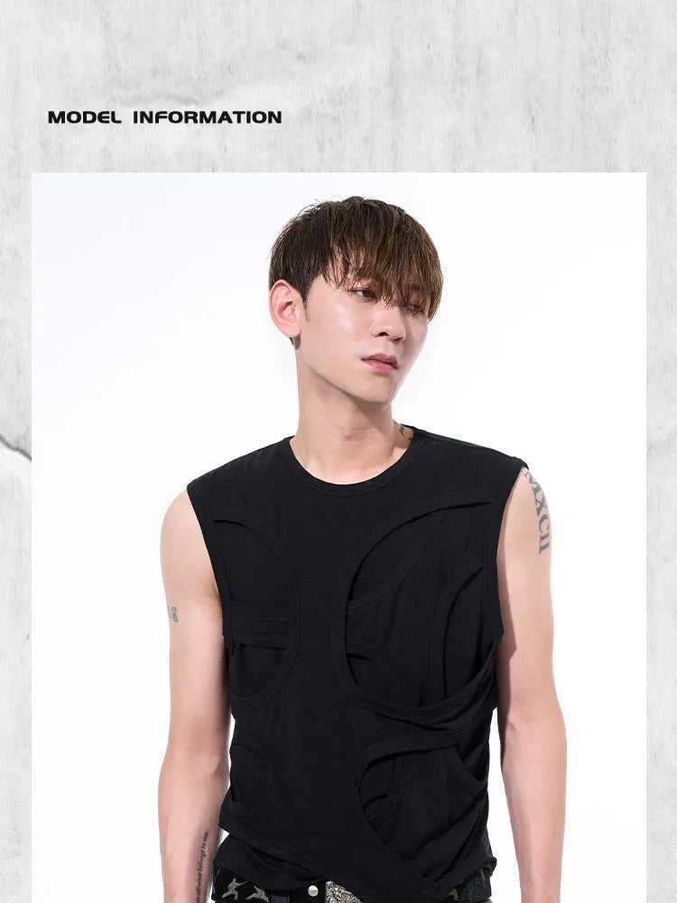 Men's solid colour short Lyocell vest with round neck, shown in black and grey.