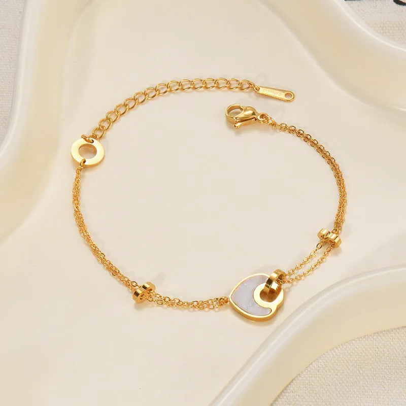 Stainless steel resin bracelet with double layers loving heart design for women
