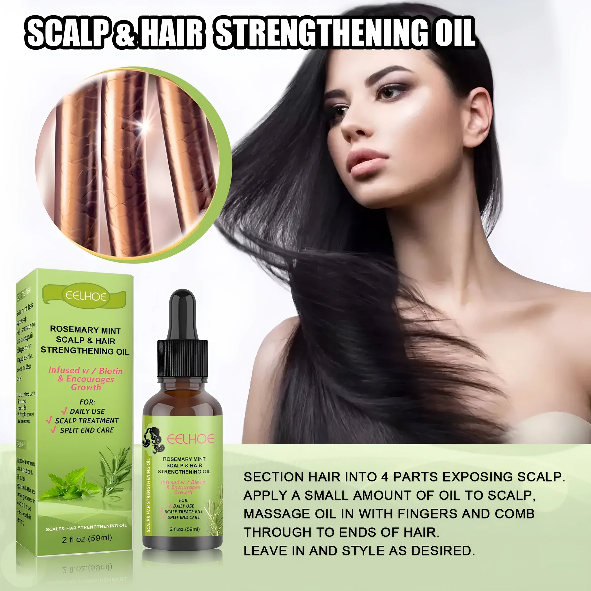 59ml bottle of rosemary mint hair growth fluid for scalp massage and hair repair