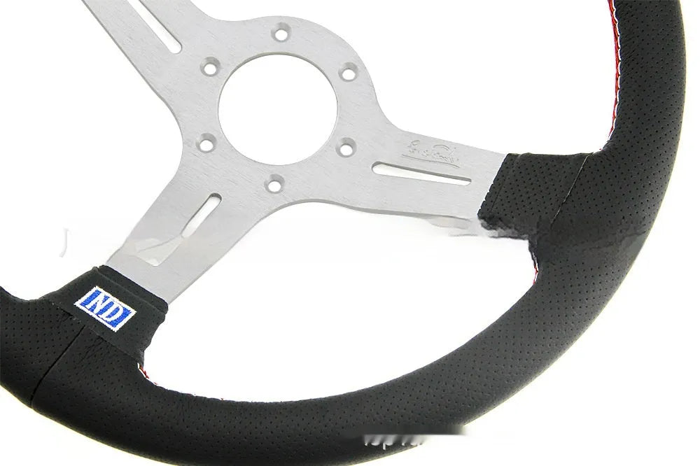 14-inch leather steering wheel with concave centre and silver black finish options