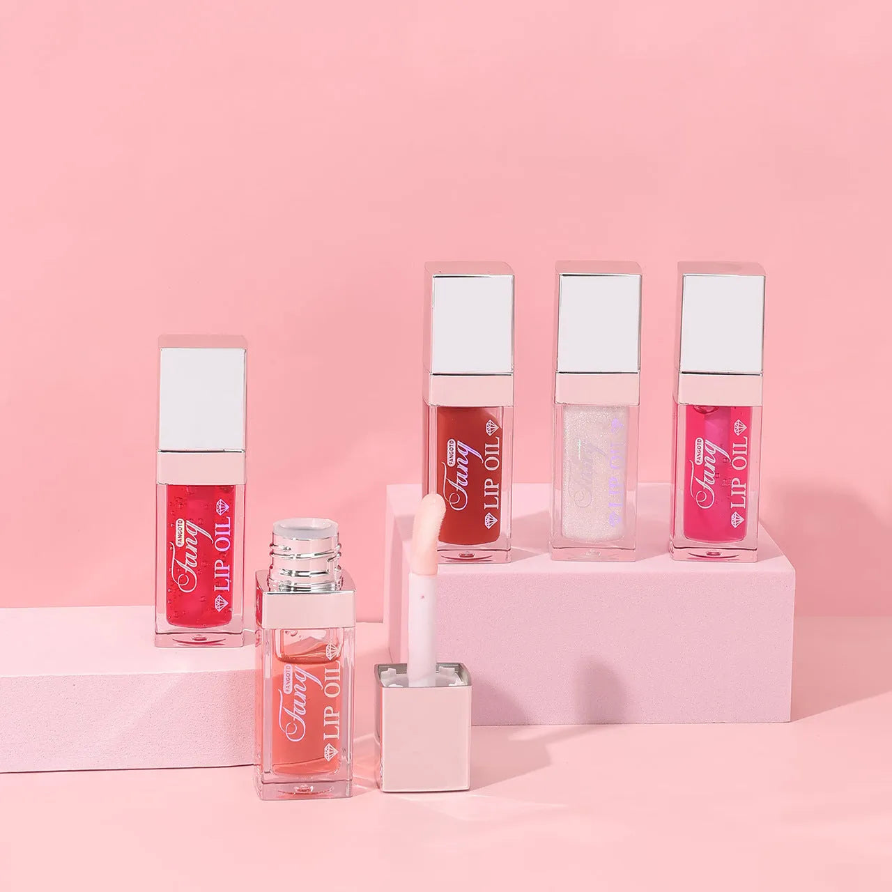 5-colour lip gloss mint lipstick set showing shades Style001 Style006 Style007 Style012 Style015