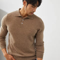 Men's loose fit cashmere pullover sweater with a ribbed polo collar in sapphire blue