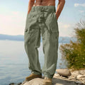 Men's cotton wide-leg trousers in light army green colour with mid-waist design
