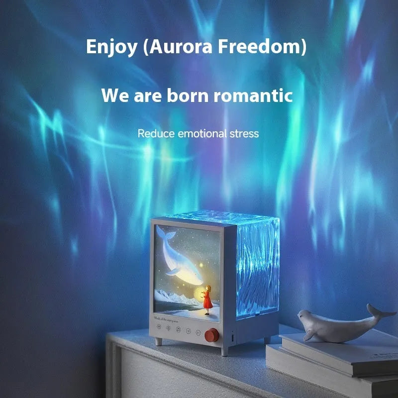 Aurora Treasure Box Star Sea Whale atmosphere projection lamp showing compact design and light effect.