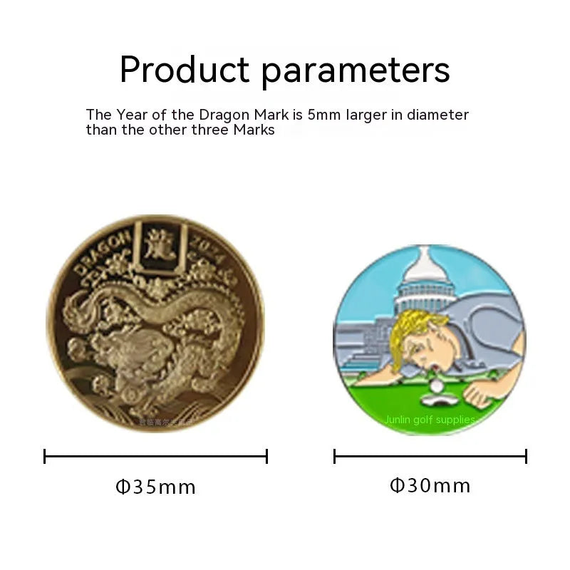 Zinc alloy golf hat clip with laser-engraved Dragon Year pattern for tournament identification