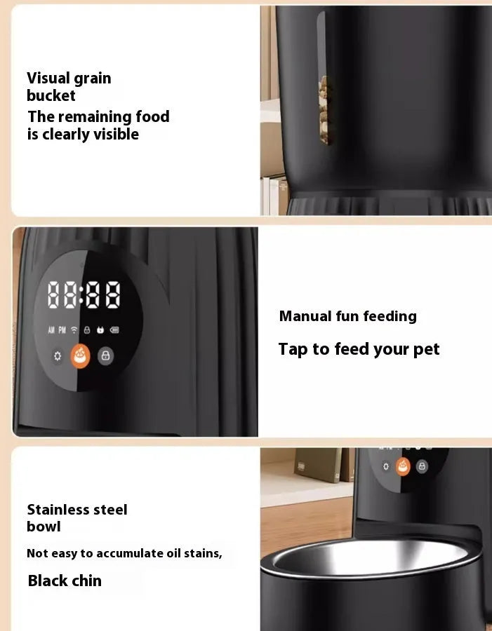 Intelligent automatic pet feeder with smartphone app remote control in black or white