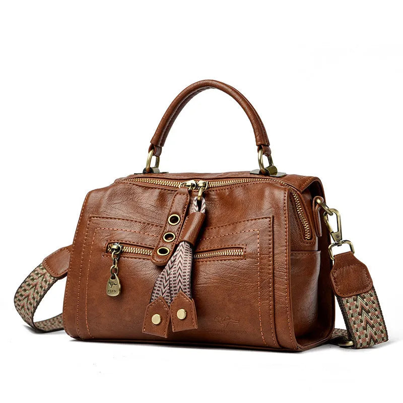 Soft PU one-shoulder crossbody bag for women in retro style with square shape