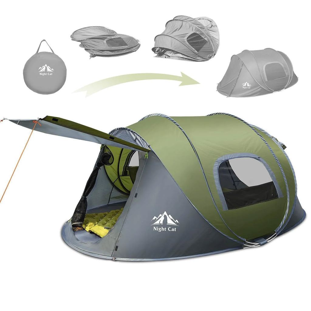 Dark green automatic pop-up camping tent for two people with quick pitch design