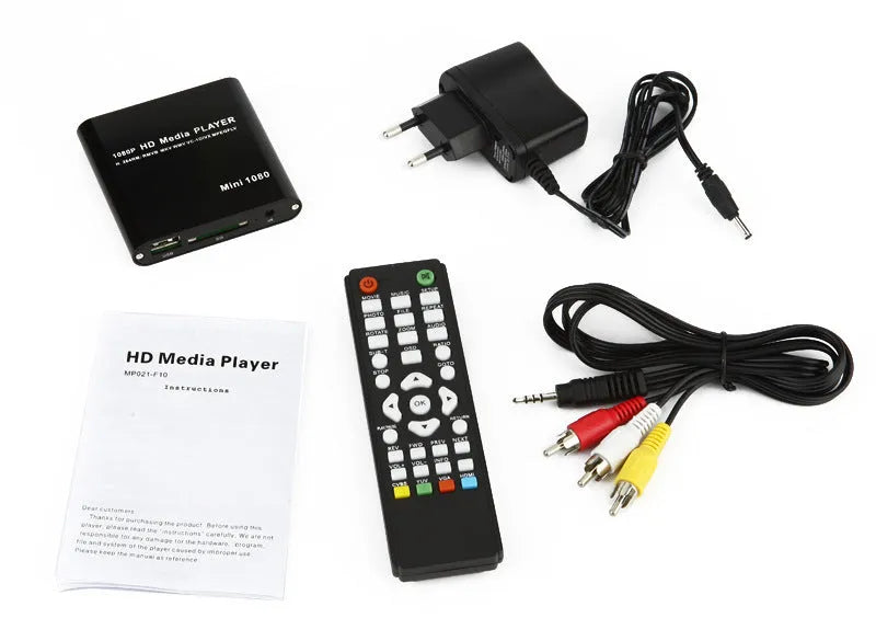 Compact blue or black 1080P media player with HDMI USB ports and all metal casing