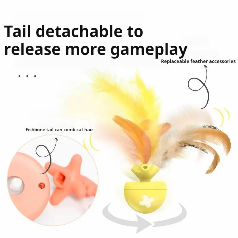 USB electric cat teasing ball with fish bone rolling design and interchangeable teasing stick head in blue colour