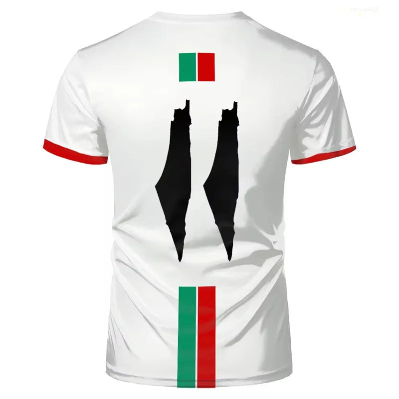 3D printed football T-shirt in black with street fashion design and half sleeves