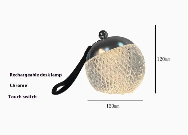 Portable dimmable touch lamp in modern minimalist design with chrome finish