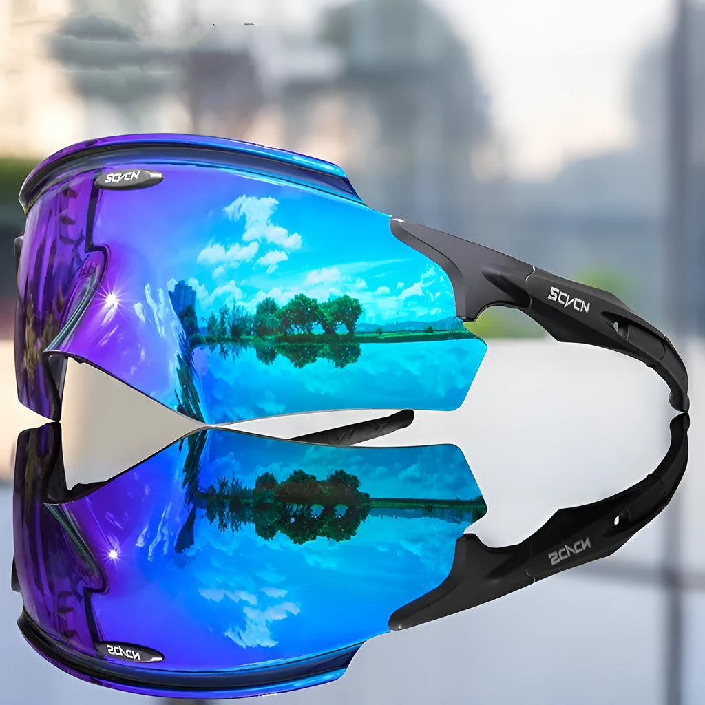 Frameless athletic windproof goggles with colourful integrated lens in sporty design