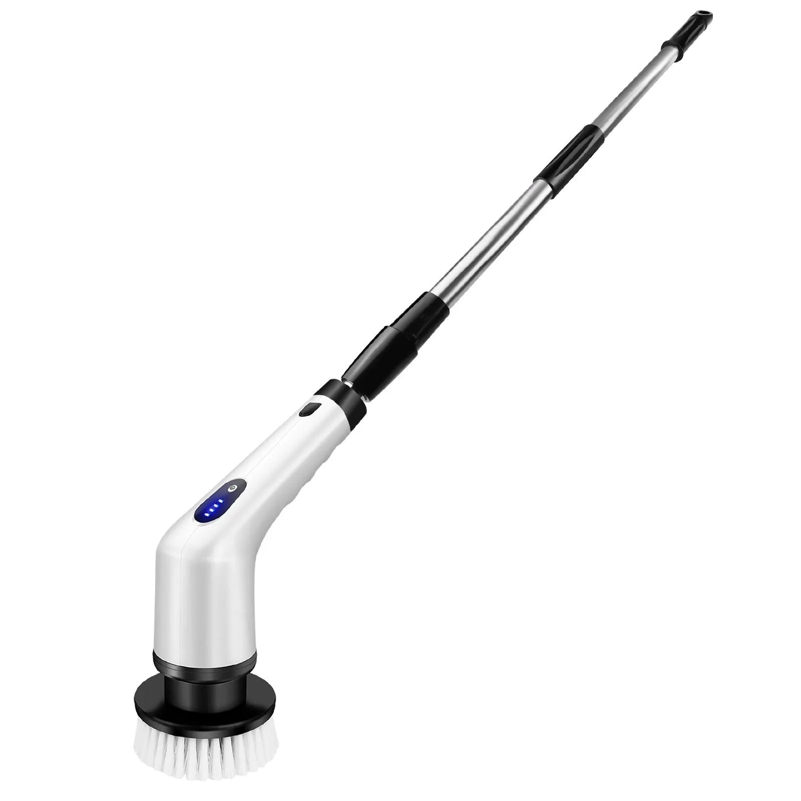 White handheld cleaning ball with lithium rechargeable battery and cleaning brush attachment