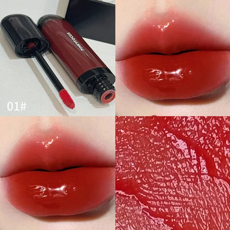 Black Citrus Mirror Lip Lacquer in shiny finish, shown in six colour shades.