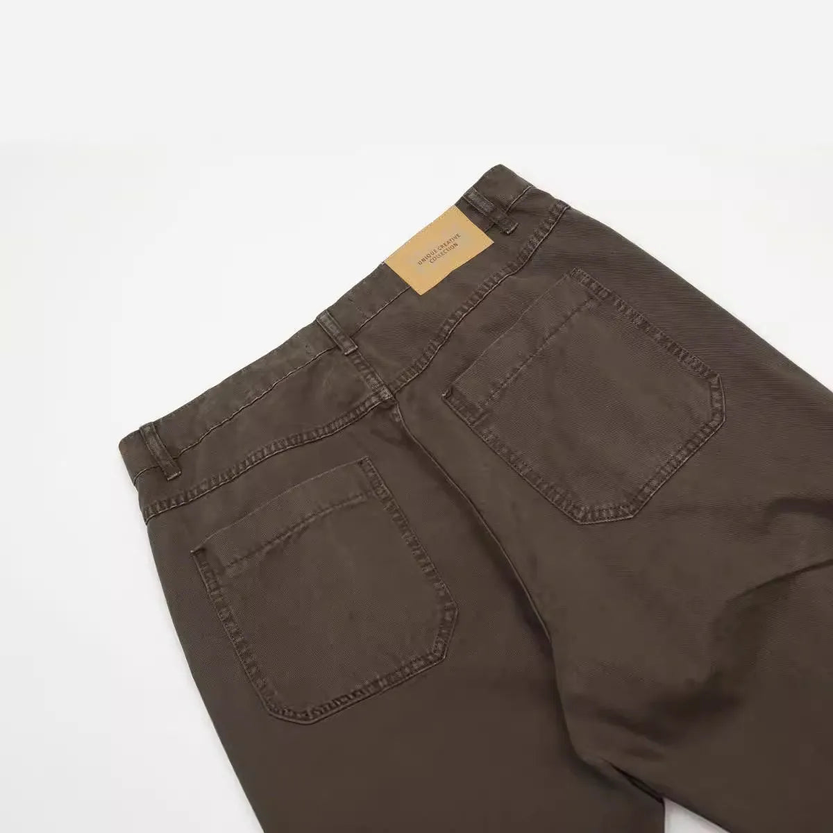 Men's brown straight leg cotton trousers with high waist and non-ironing fabric