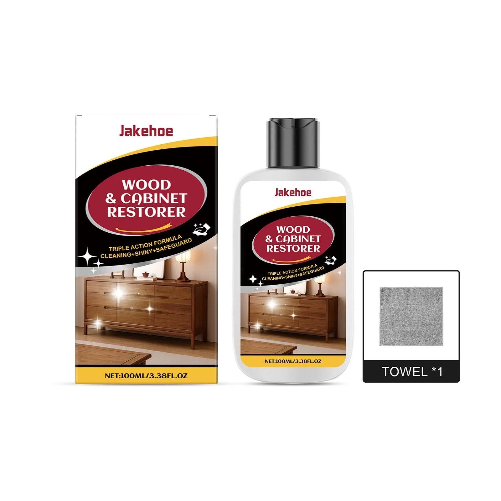 Wooden furniture scratch care agent kit with 100ml bottle and 20x20cm microfiber application towel