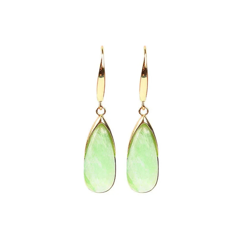 Women's Chinese style copper earrings with geometric water droplet design in CP798 jade colour