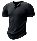 Men's slim-fit solid colour sports muscle T-shirt on a hanger, shown in khaki.