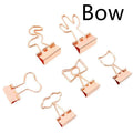 Creative gold-plated long tail paper clip with decorative top shaped like a bow, cactus, cat, flamingo, love, or cloud.