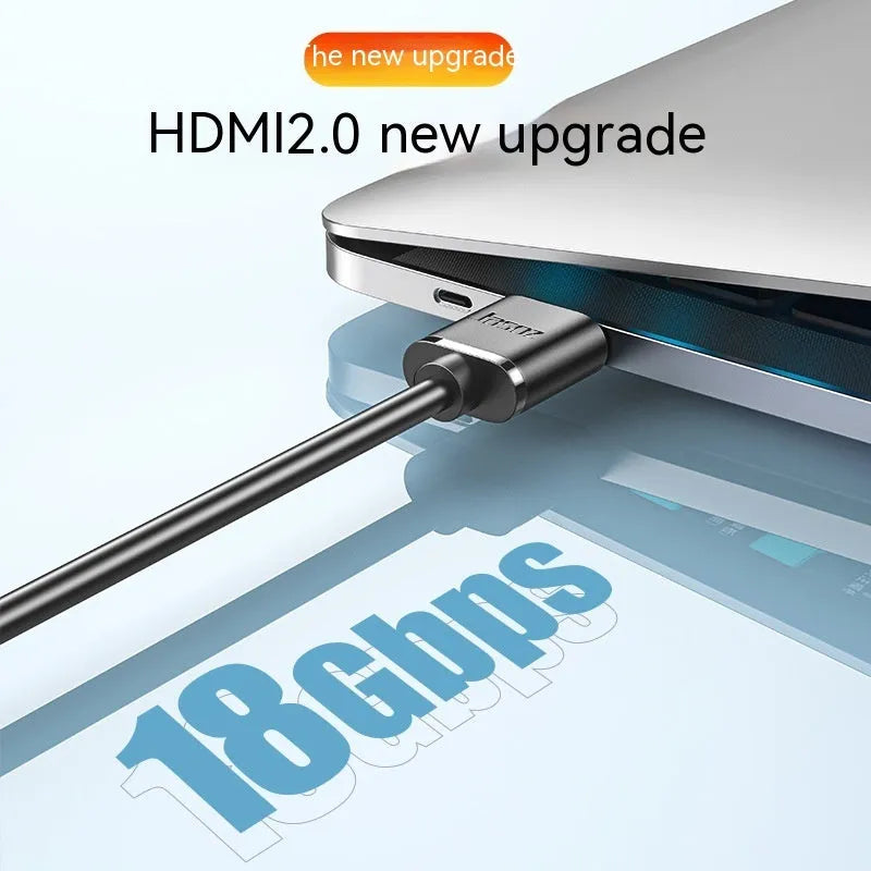 HDMI cable with gold-plated connectors available in multiple lengths for computer, monitor, and projector connection.