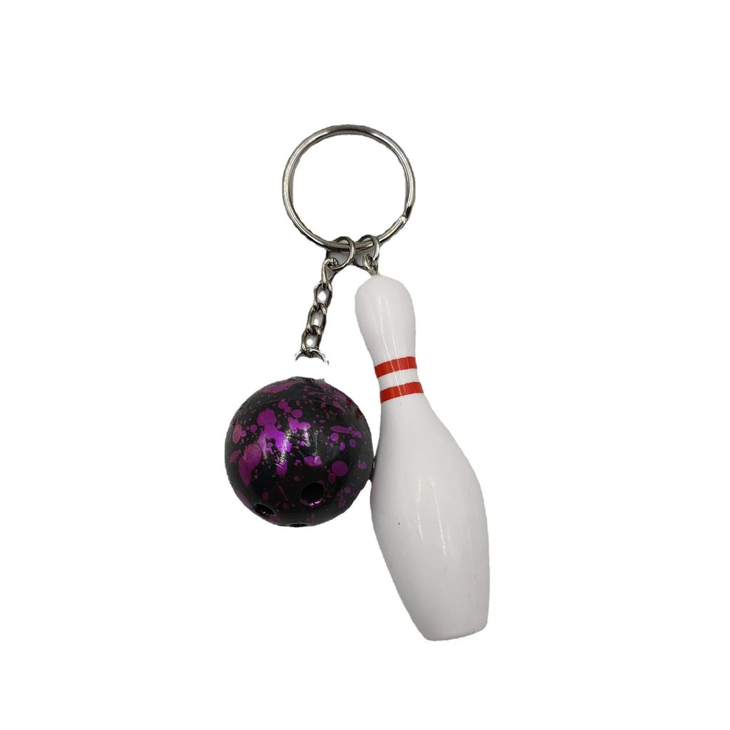 Mini bowling ball simulation keychain pendant in dark red, blue, purple and green colour options
