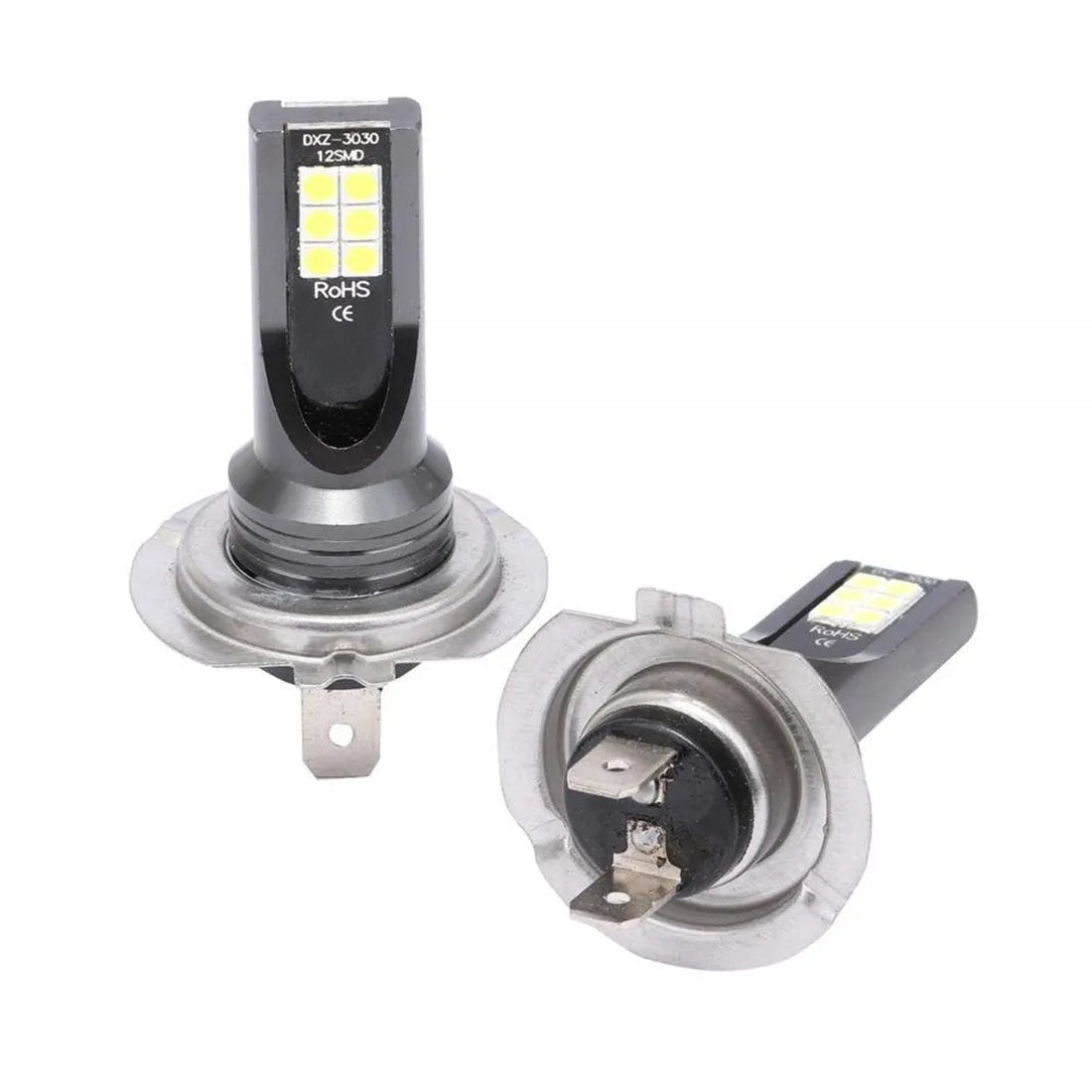 Single H7 LED fog light bulb with white housing and 12 visible SMD LEDs, packaged in an electrostatic bag.