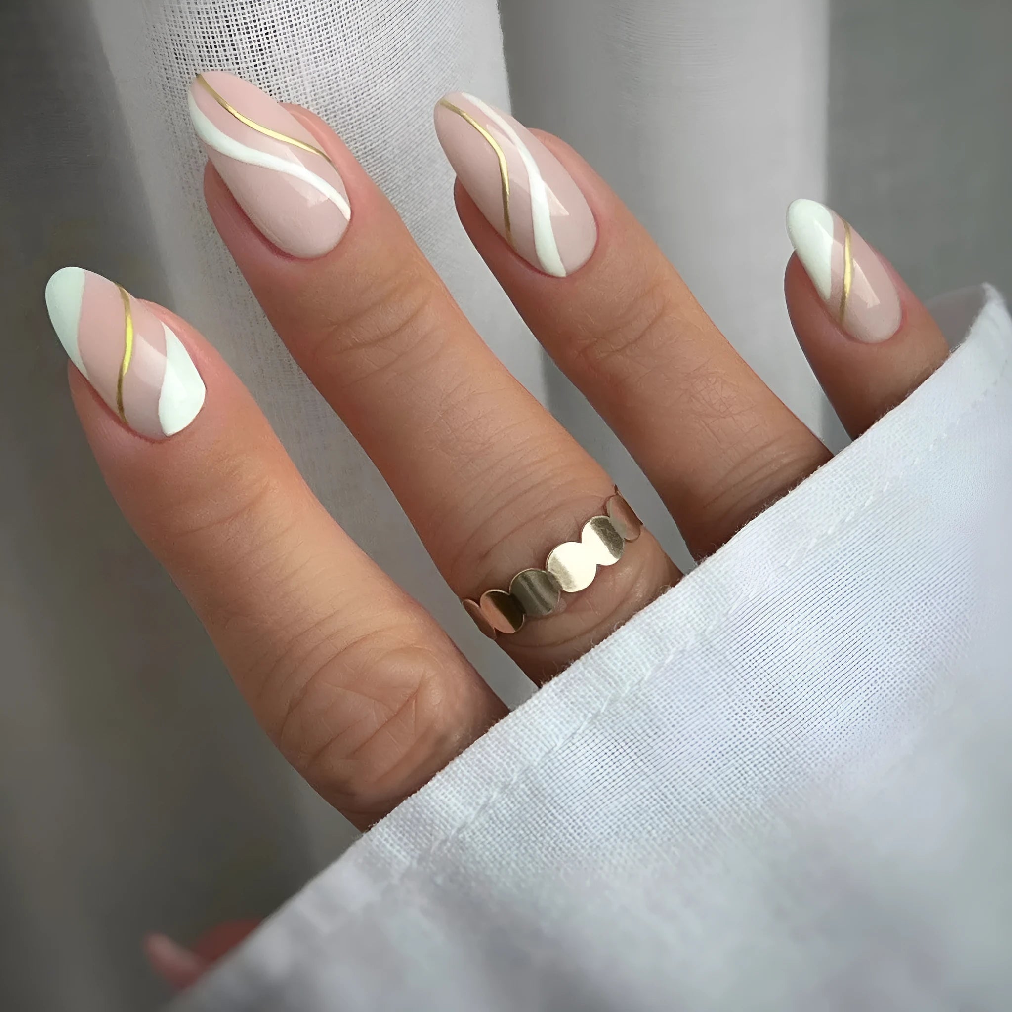 Golden Lines medium drop shape nail stickers with plaid pattern in JF0518 jelly glue colour