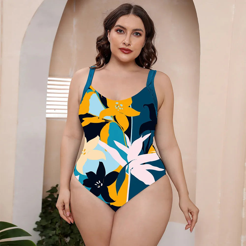 Floral print one-piece vest swimsuit with spaghetti straps for conservative hot spring bathing