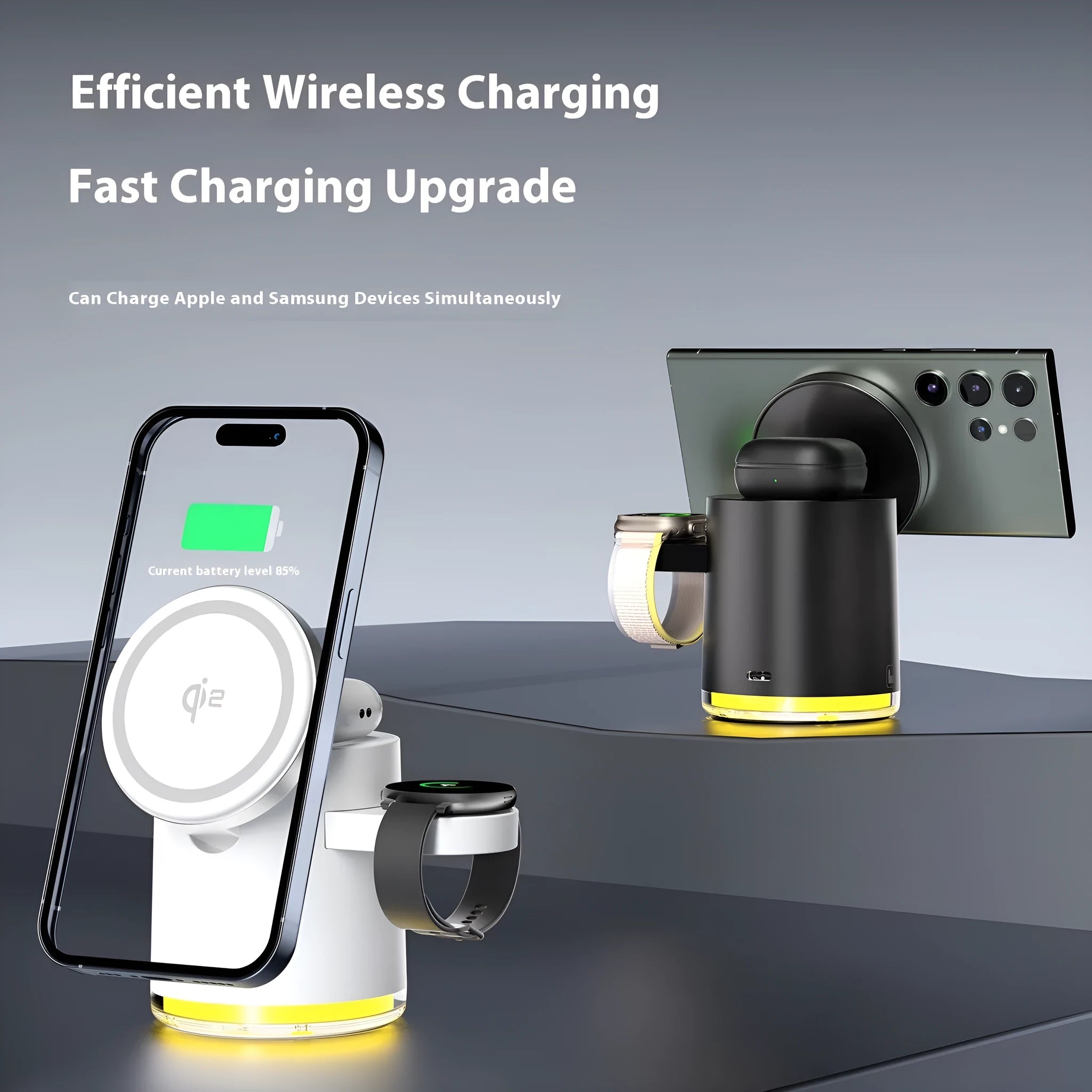 C16 portable magnetic folding three-in-one wireless charger in black or ivory white