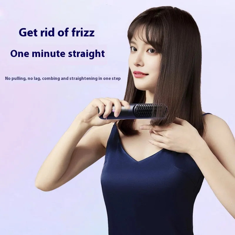 Portable USB-C charging negative ion straight hair comb in white, dark blue or grey