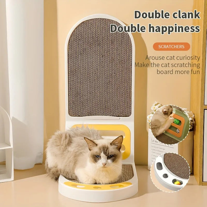 Grey L-shaped vertical cat scratching board for multi-angle furniture protection