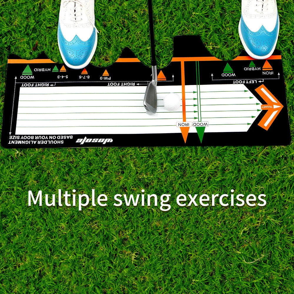 Black neoprene golf swing posture pad for stance alignment and training