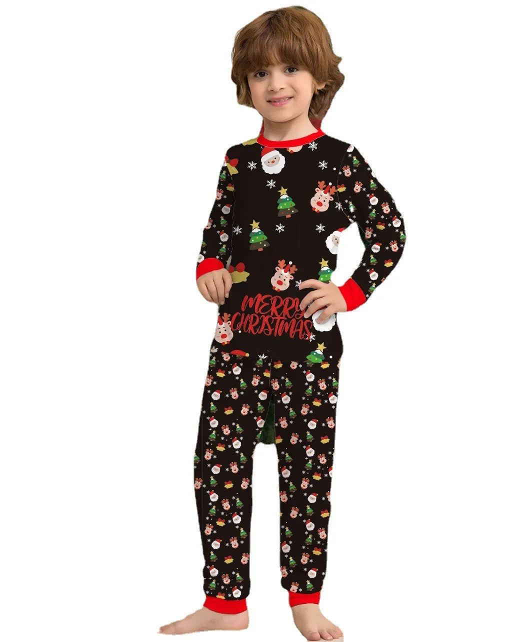 Family Christmas matching cotton pajamas set with plaid and cartoon designs for babies, children, adults and dogs