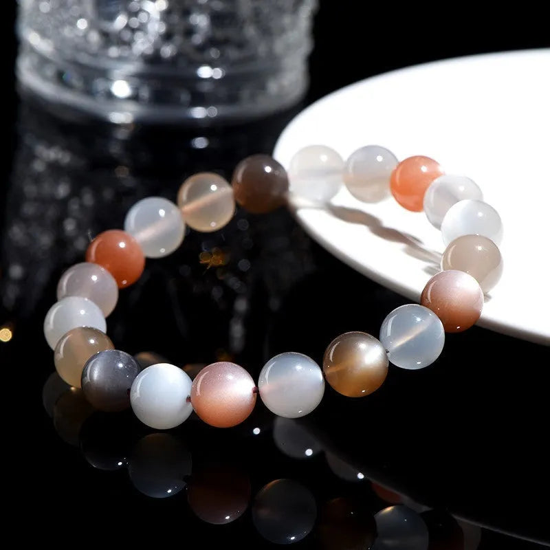 Natural colourful moonlight moonstone bracelet with 8mm beads in single circle unisex design