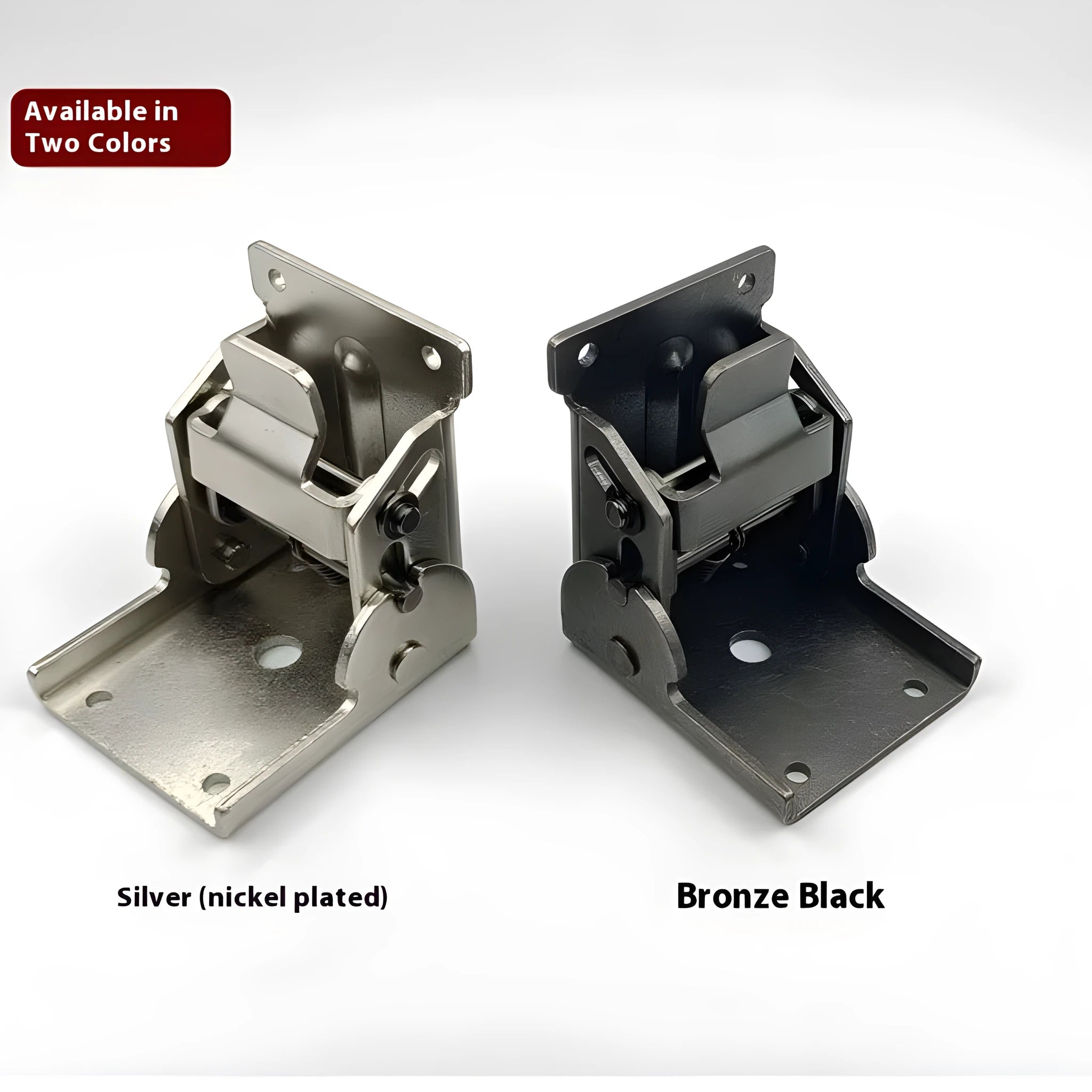 Furniture foot folding hinge showing 0-90 degree adjustment mechanism in electroplated finish