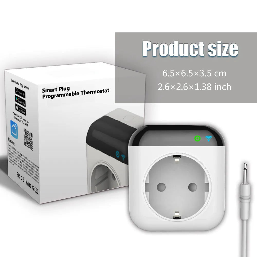 Tuya white smart temperature control socket with temperature sensor probe for US electrical outlets
