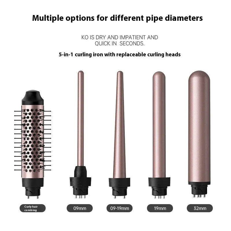 Automatic large wave hair curler in rose gold or black with three headbands for styling