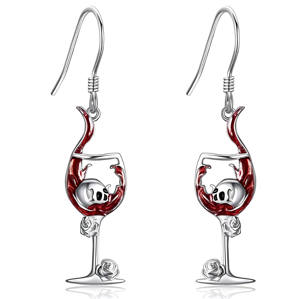 Halloween skull wine glass drop earrings with electroplated zinc alloy construction and geometric shapes